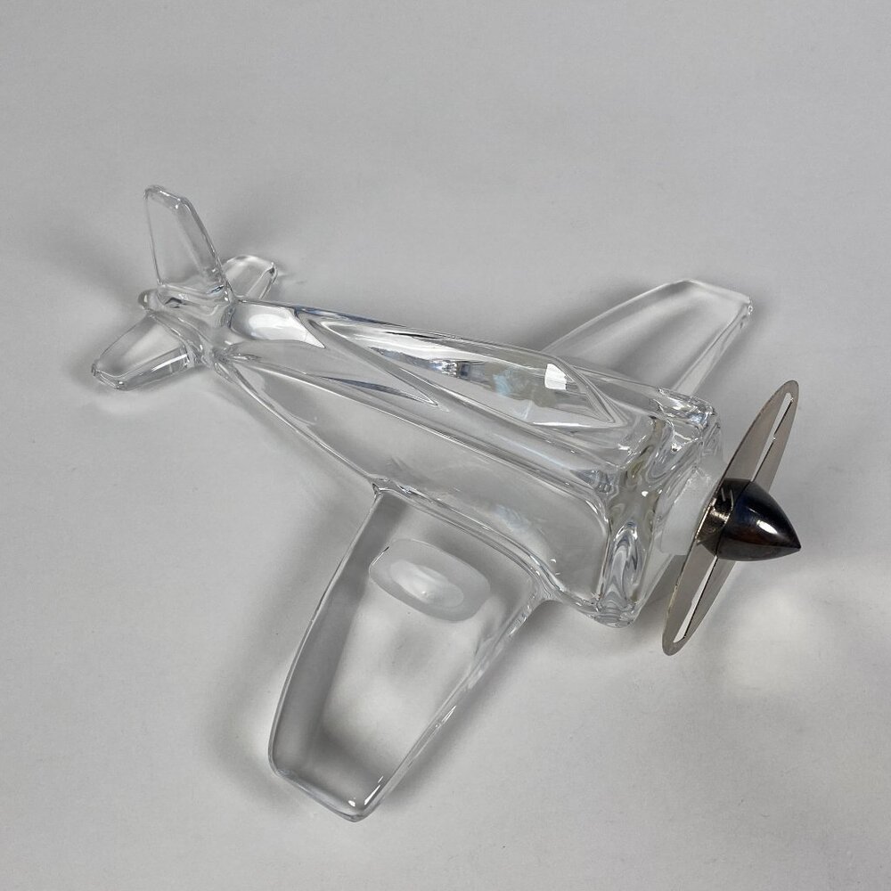 Sasaki 24% Lead Crystal Airplane Figurine Metal Blade Propeller Made in Japan